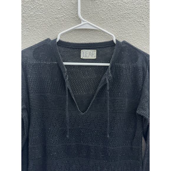 Leap Womens Cover Up Size 10 Black Open Knit Long Sleeve Side Slits Vintage - Picture 2 of 12